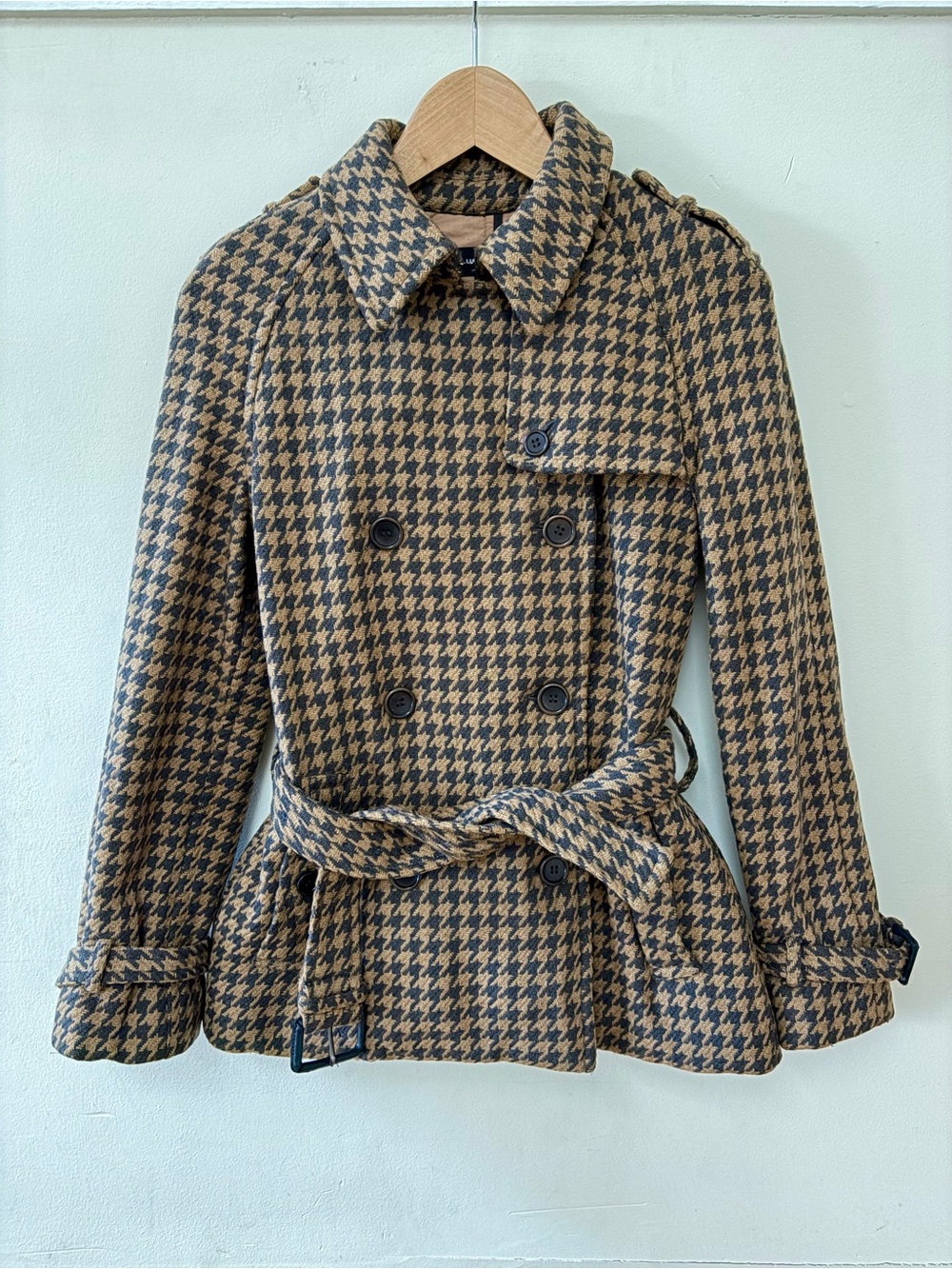 Club Monaco Houndstooth Double-Breasted Wool Trench Jacket